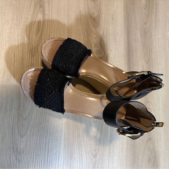 Tommy Hilfiger Black Raffia Fringe Terrin Open Toe Espadrille Sandals Size 7.5 - Picture 5 of 13